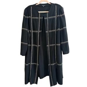 MISOOK Black Windowpane Knit Duster Gold Tweed Trim Jacket Cardigan - Sz 2X